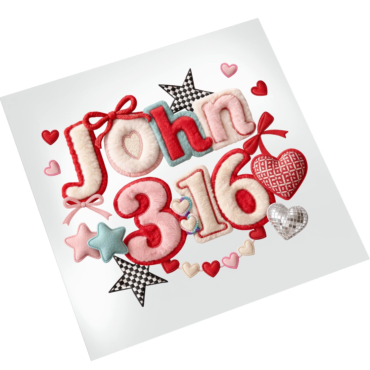 Valentines Faith DTF Transfer - John 3 16 Hearts Stars Ready To Press